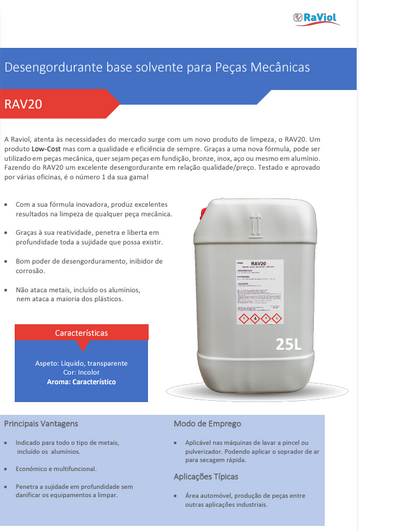 Desengordurante base solvente peças mecânicas 25L RAV20